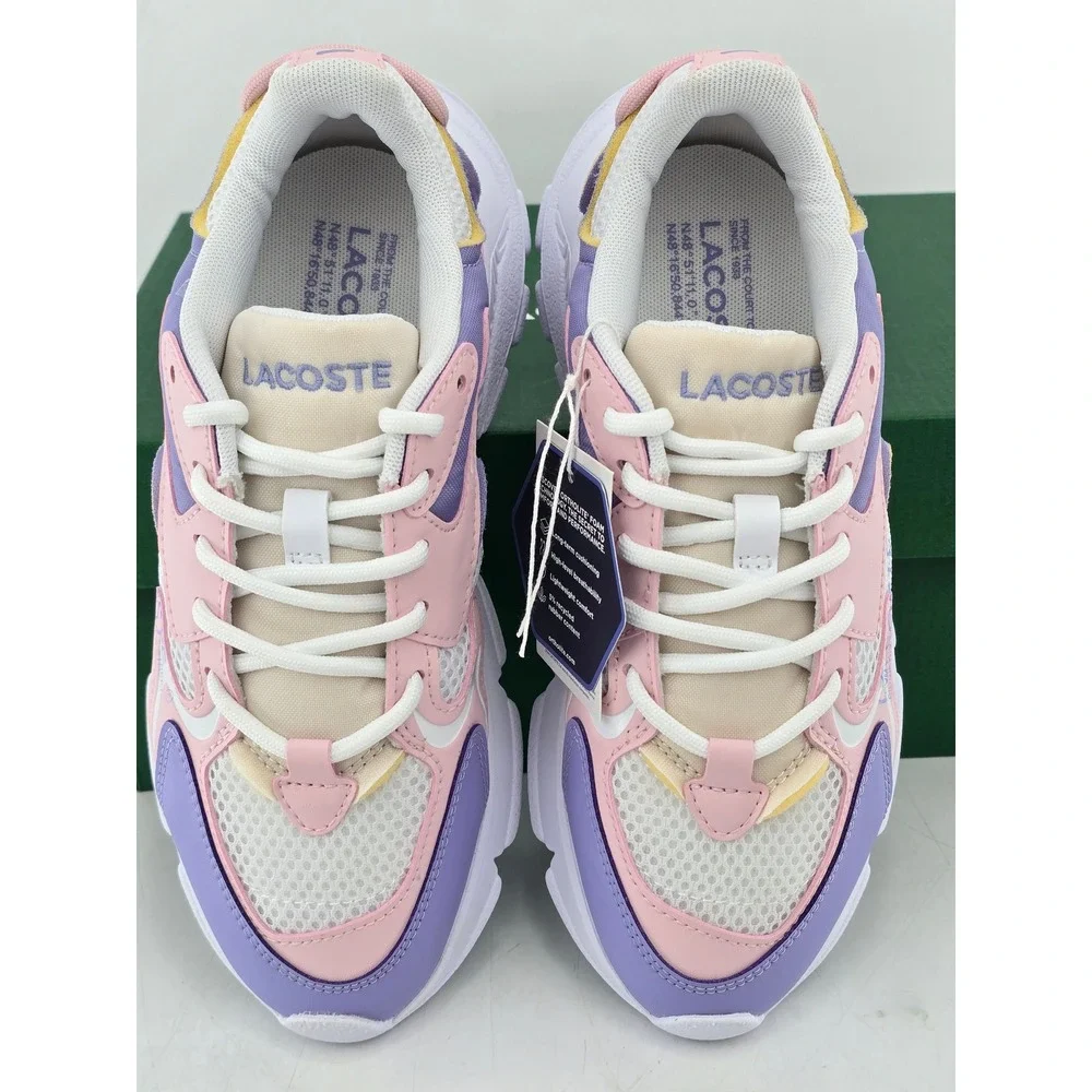 Lacoste L003 Neo 225 6 SUJ Kids Size 3 Pink Purple White Sneakers - New